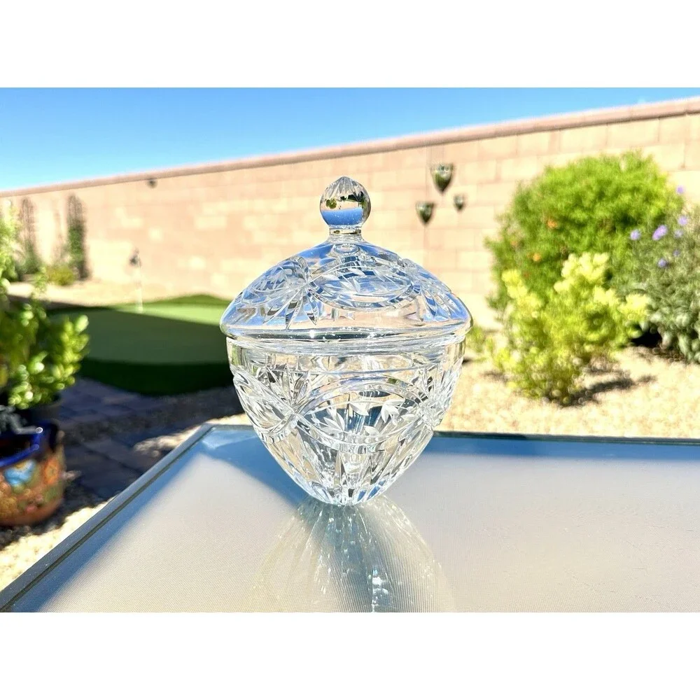 Gorham Hand Cut Crystal Lidded Candy Bowl Victorias Garden 7 ½”H Vintage Poland